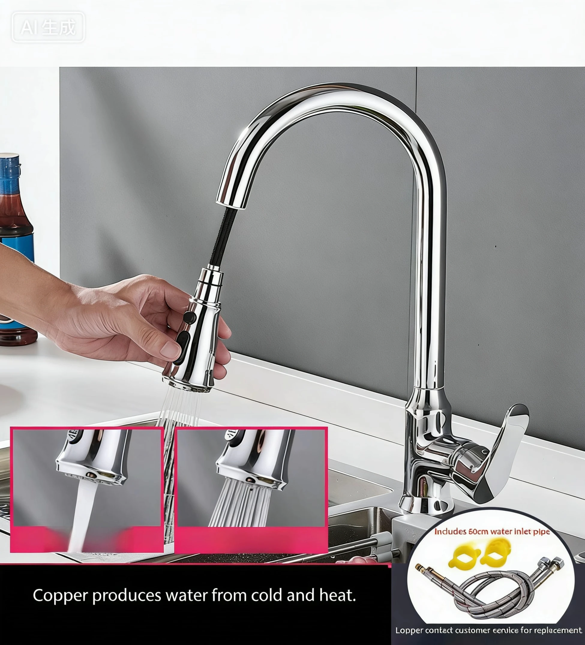 Brushed Nickel Kitchen Faucet Pull Out Double Handle Kitchen Tap Matte Chrome Kitchen Mixer Brass Single Hole 2 Ways Sink Tap
