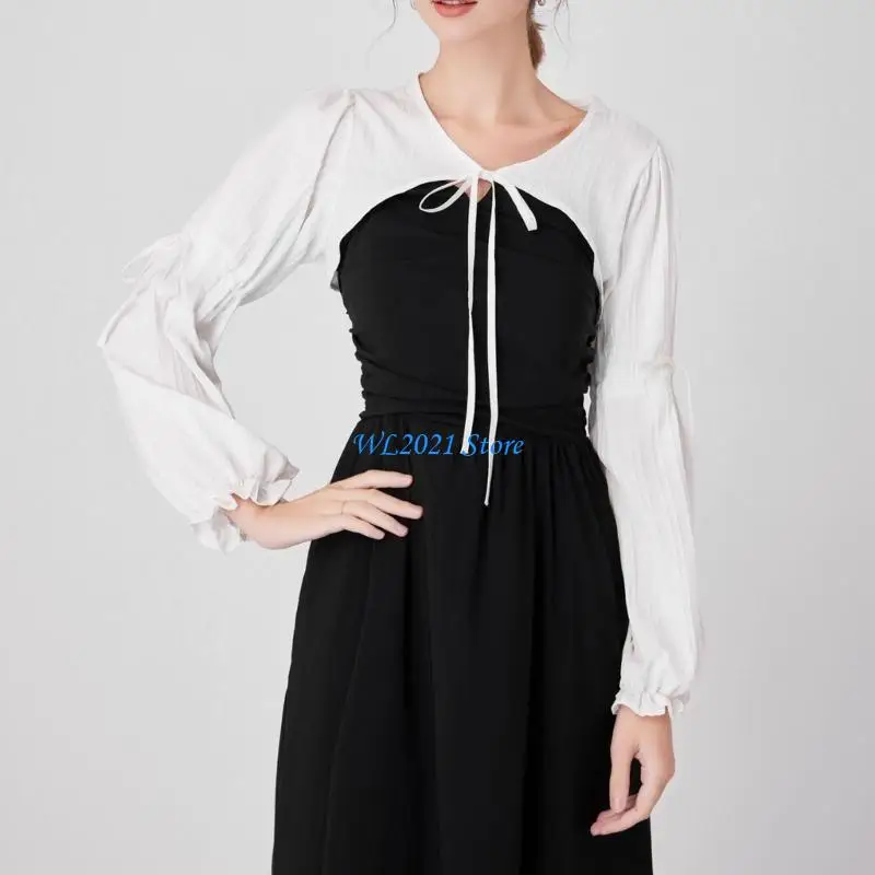 G5GC أنيقة انفصال كاذبة طوق كم طويل سترة الإناث نصف قميص طويل كم كاذبة طوق سترة فستان العرض #1