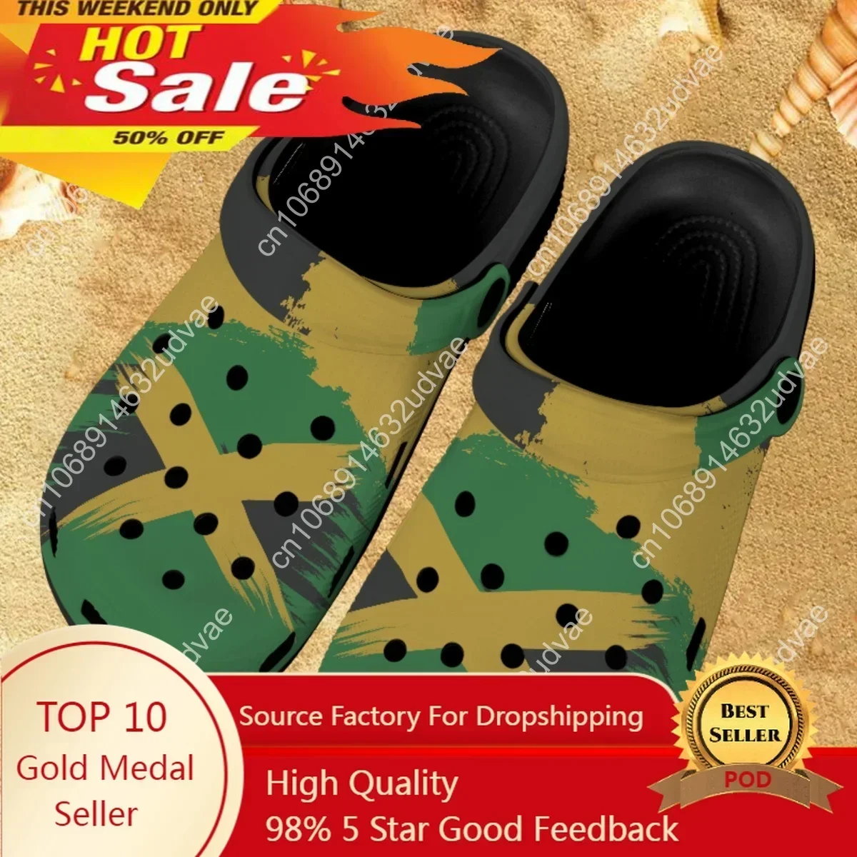 

Lightweight Beach Sandals Jamaican Flag Print Comfortable Home Slipper For Adults Non Slip Casual Girls Slides Garden Hole Shoes