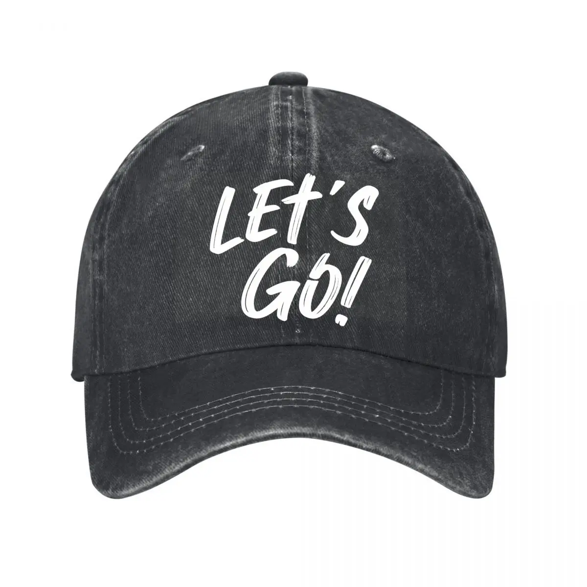 Lets Go Handwritten Script Lettering Design Washed Baseball Cap Outdoor Hat