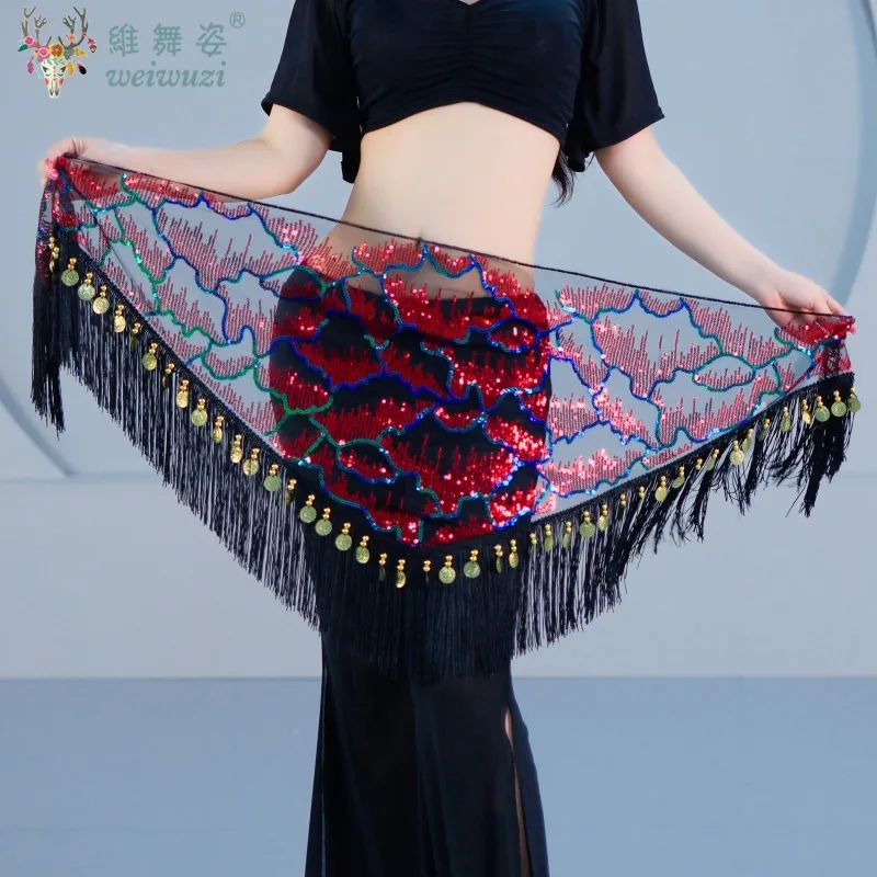 Elegante Buikdans Prestaties Pailletten Kwastje Taille Heup Sjaal Driehoek Sjaal Vrouwelijke Oosterse Dans Praktijk Wikkelrok Kleding