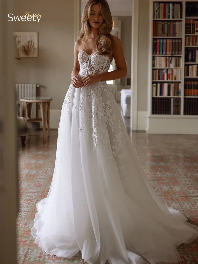 

Свадебное платье с открытыми плечами из органзы с вышивкой трапециевидной формы длиной до пола без бретелек без рукавов для невесты по индивидуальному заказу Vestido De Novia