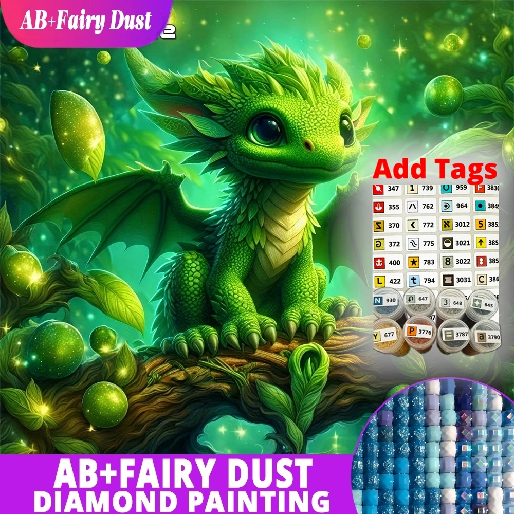 Fairy Dust AB DIY Diamond Mosaic Dragon Animal Rhinestones Picture Full Square Embroidery Velvet Canvas Acrylic Craft Supplies P
