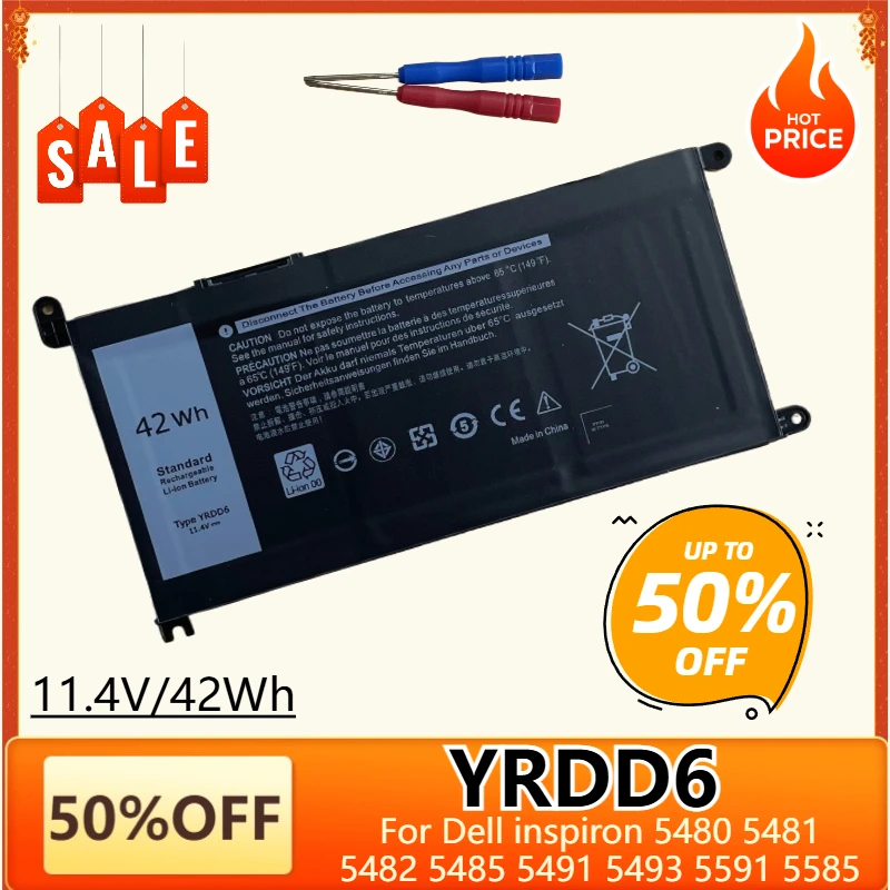 

42Wh YRDD6 Laptop Battery for Dell Vostro 3491 5490 Inspiron 5482 5485 7586 3583 5491 5590 5591 5481 Latitude 3379 3401 3300