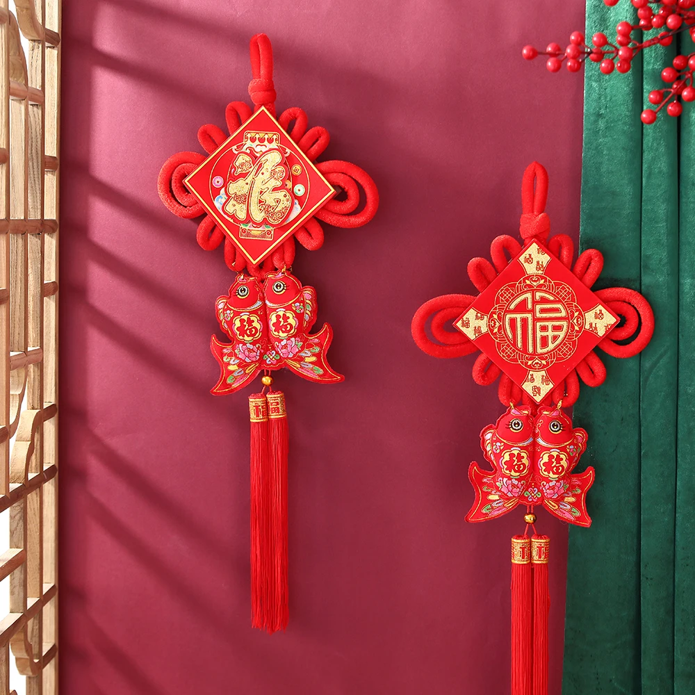 Chinese Knot Hanging Pendant Traditional Red Lucky Oriental Ornament for 2023 Chinese New Year Spring Festival Lunar Decoration