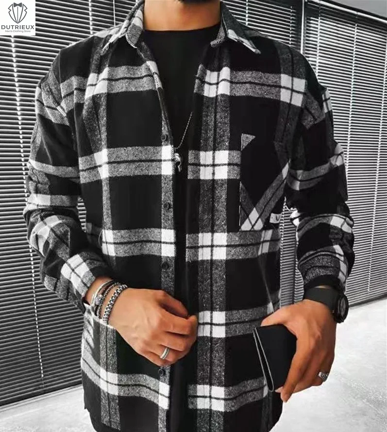 

Casual Regular Fit Plaid Shirt for Men - Classic Checkered Woven Button Up for Daily & Street Style Men's Boxy Fit Plaid Shirt