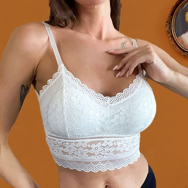 Sujetadores de encaje para mujer, Top cómodo, de Color sólido con almohadilla Bralette, lencería de belleza, ropa interior trasera, chaleco Sexy,