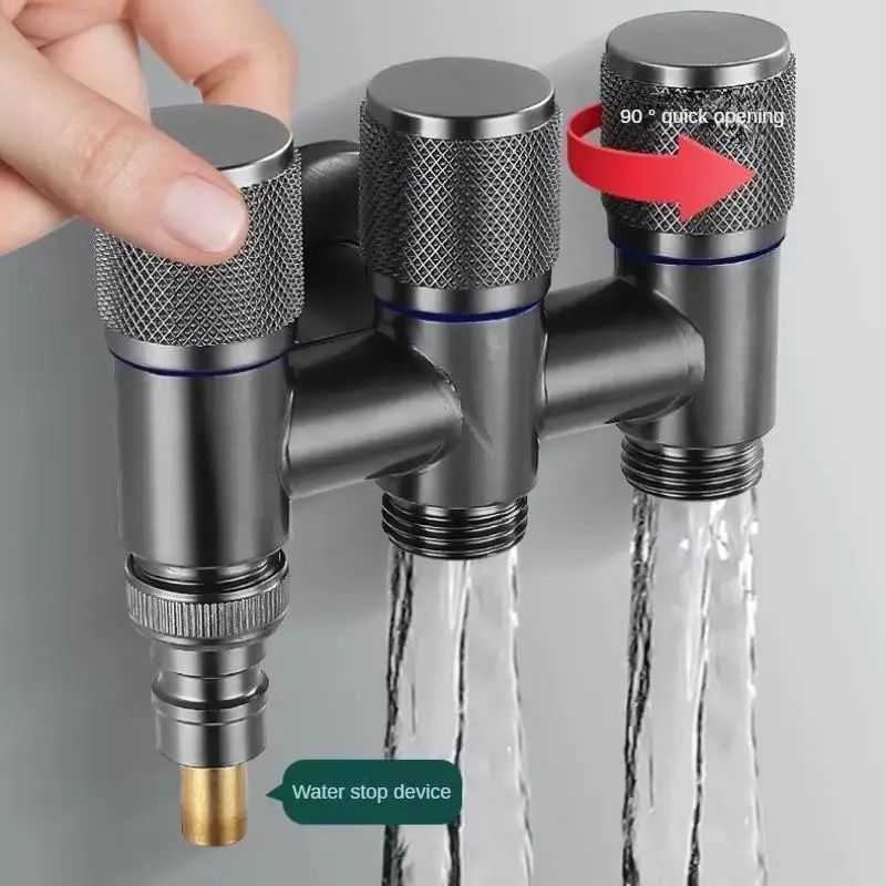 201Stainless Steel 3-Way Water Valve 1 Inlet 3 Outlets With Water-Stop Connector For Faucets Stainless Steel Inlet Valve Fitting