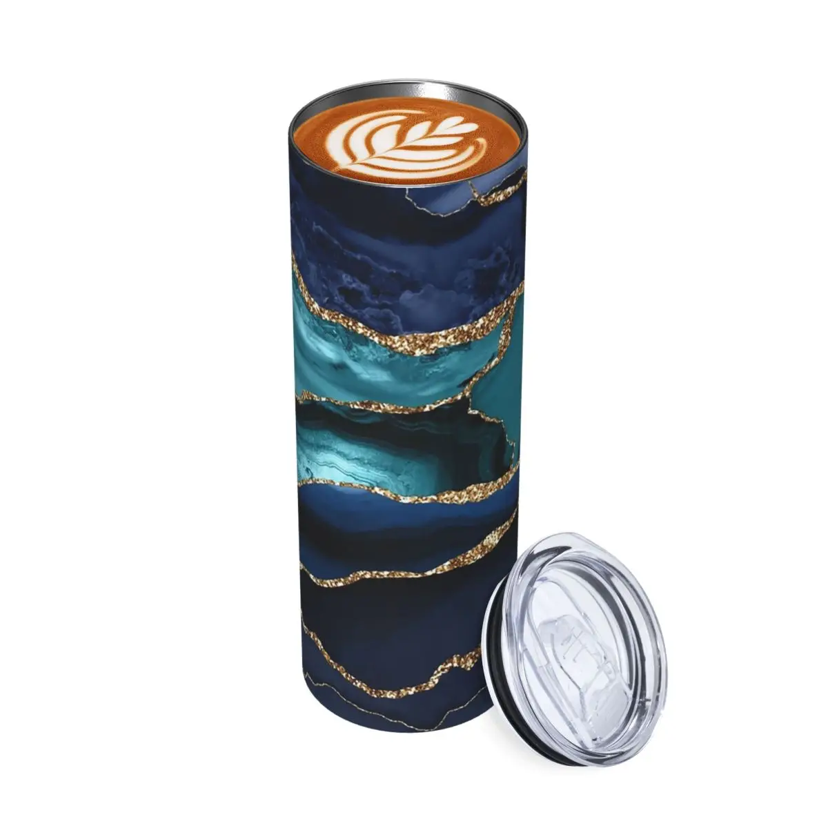 Glamour Ocean Blue Faux Marbl Stainless Steel Tumbler Vacuum Insulated Mugs Thermal Cold Bottle Straws With Lid 20oz