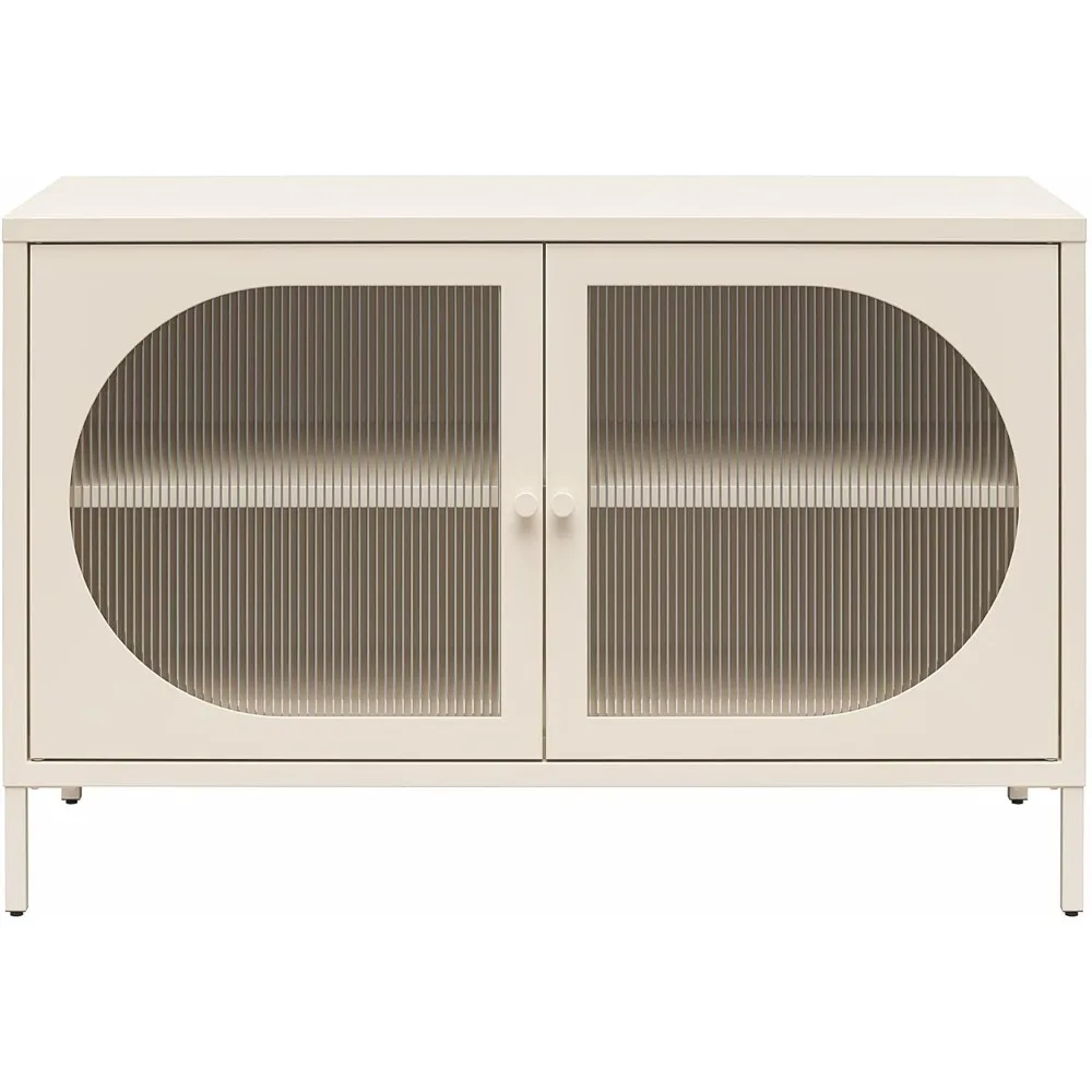 Mr. Kate Luna Wide 2 Door Accent Cabinet with Fluted Glass, Parchment