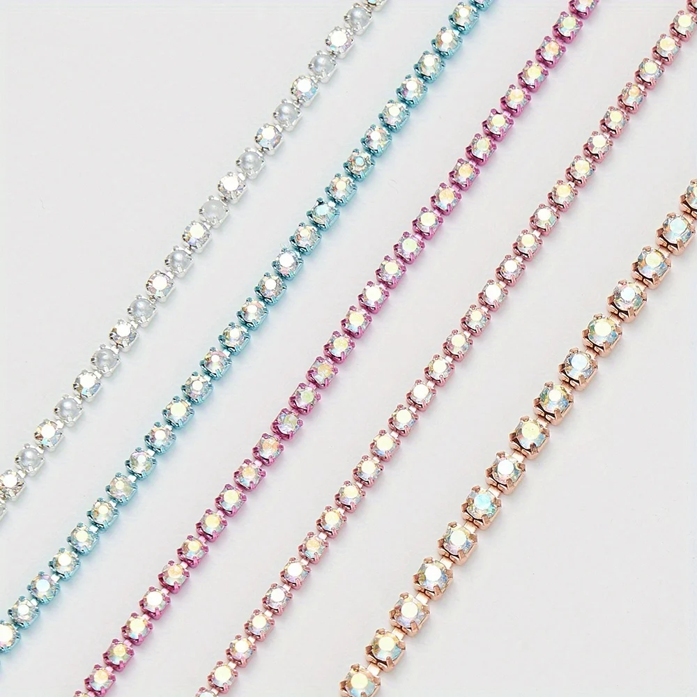 1/5/10yard Colorful Base Crystal AB Rhinestone Cup Chain Sew On Dense Chain Apparel Sewing Glass Clear Crystal Cup Chain