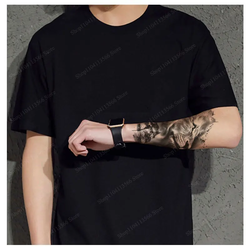 Men\'s Temporary Tattoos for Hand Arm Body Waterproof Wolf Tiger Lion Animal Tattoo Stickers Fake Tattoo Decal for Women