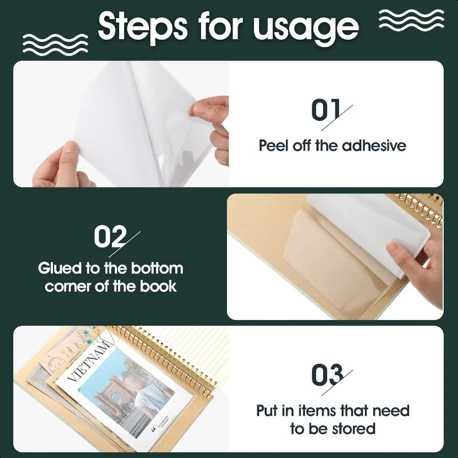 Клейкие прозрачные угловые карманы 6 x 6-дюймовые липкие карманные рукава Самоклеящиеся карманы Дополнительное место для хранения вещей для ноутбуков Fol