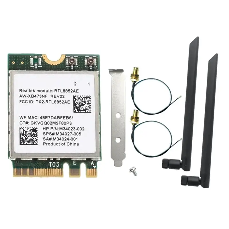 

A23F-RTL8852AE Wifi 6 Network Card With 8Dbi External Antenna 1800M Wireless Wifi Module M.2 NGFF Adapter For Windows 10 11