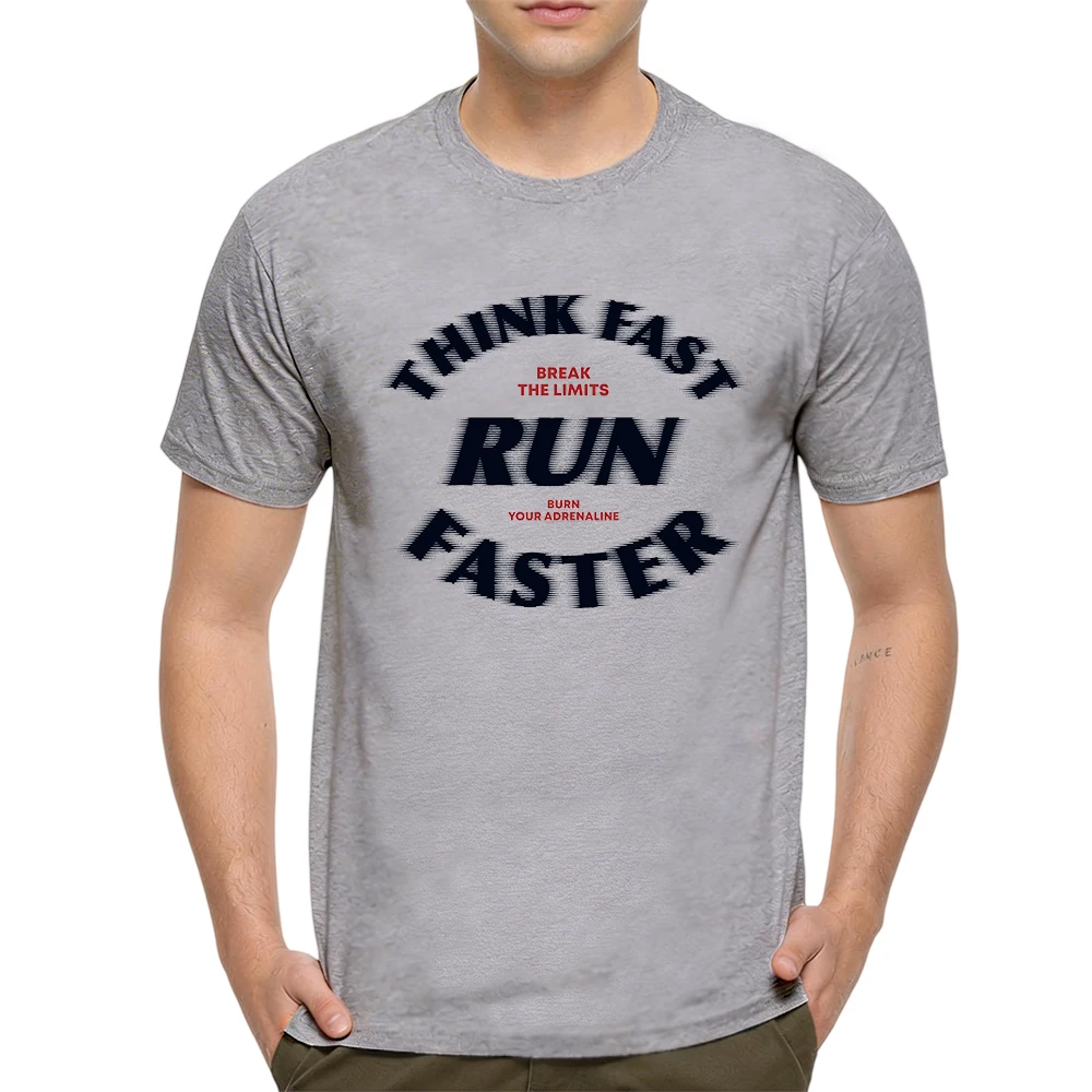 Mens 100% Cotton T Shirt Run Faster Break The Limits Sport Motivational Quote Print Breathable Short Sleeve Casual Daily Tee