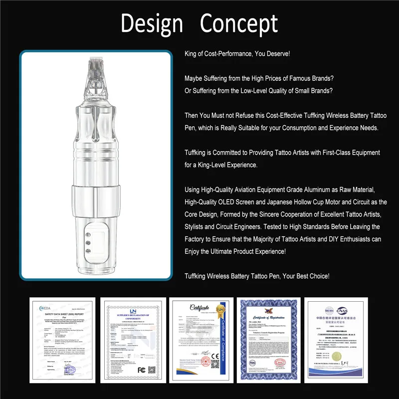 Tuffking 1800 Mah bezprzewodowy silnik bezrdzeniowy pióro tatuażowe pisak do tatuażu moc baterii litowej dostaw Digital LED dla tatuaże do ciała