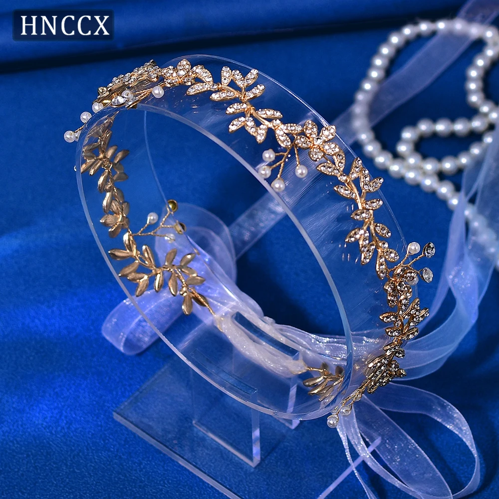 

HNCCX Handmade Bridal Headband Wedding Hair Accessories Alloy Leaves Hair Band Rhinestone Headdress For Evening Party CP89 ﻿