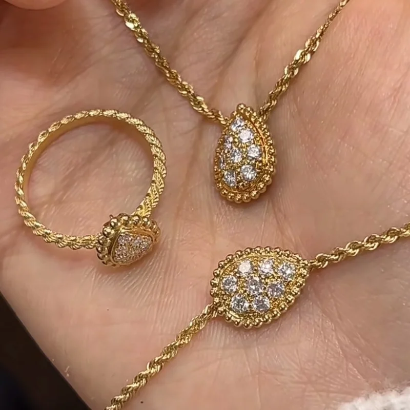 Classic Waterdrop Full Diamond Necklace And Earrings Set - Luxury Fashion Jewelry Gift