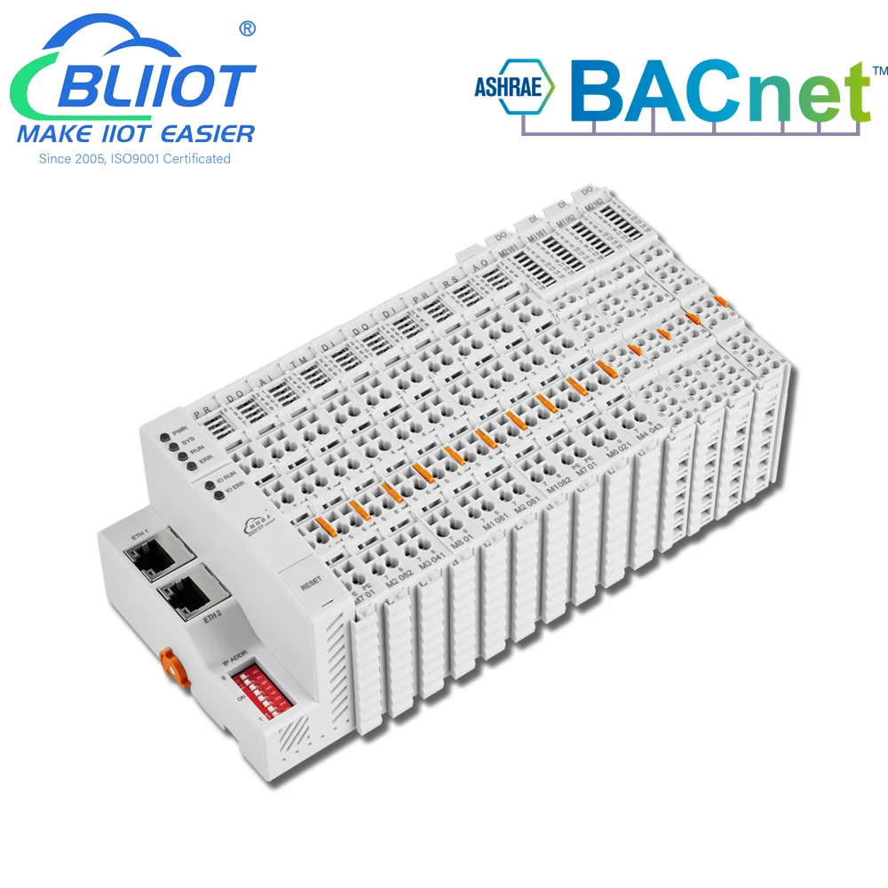 BMS BAS HVAC BACnet/IP Ethernet Distributed I//O Module Support DIN/DO/AIN/AO/RTD/TC Logic Control DDC Controller