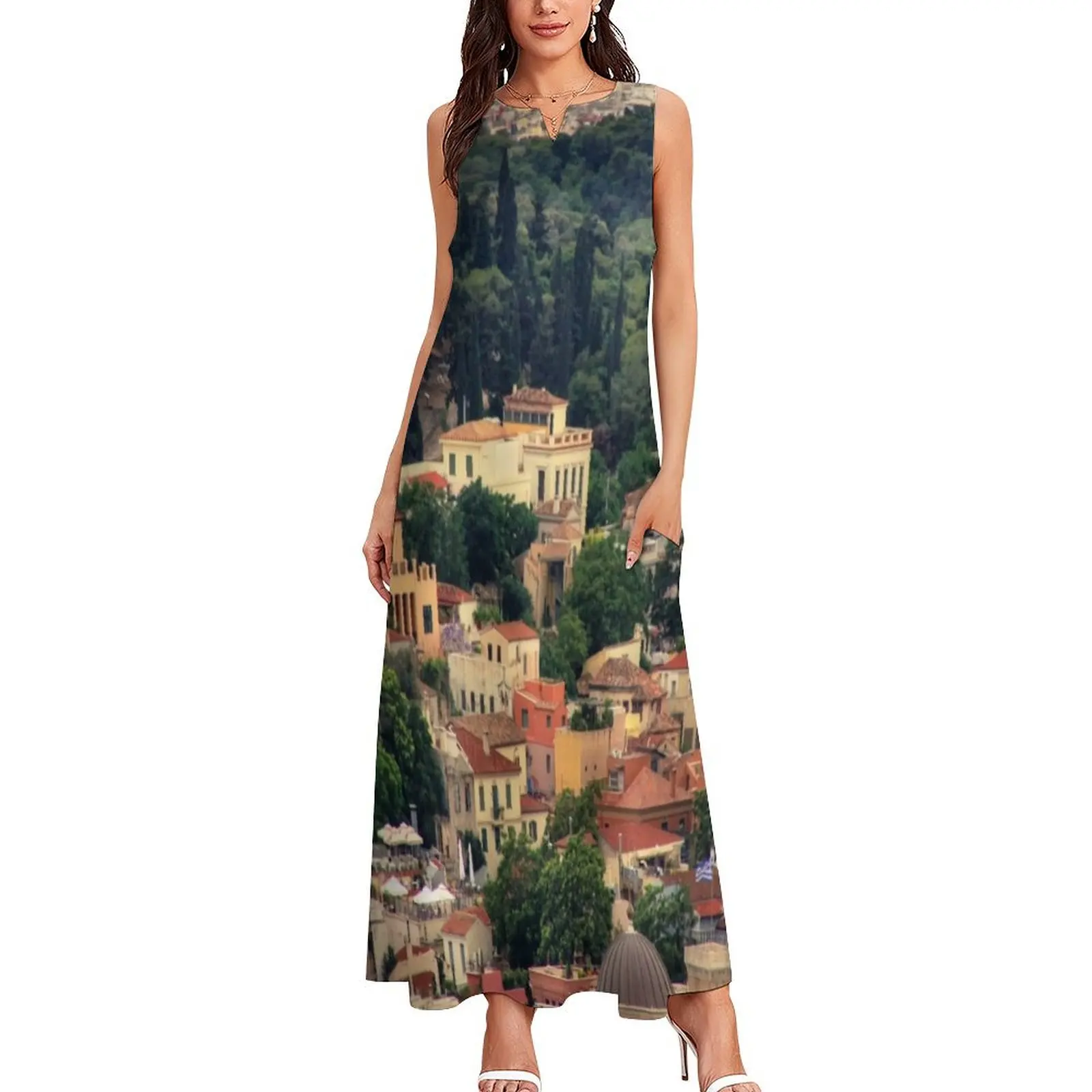 Colourful Buildings Surrounded by Trees Long Dress women clothes prom dresses 2025