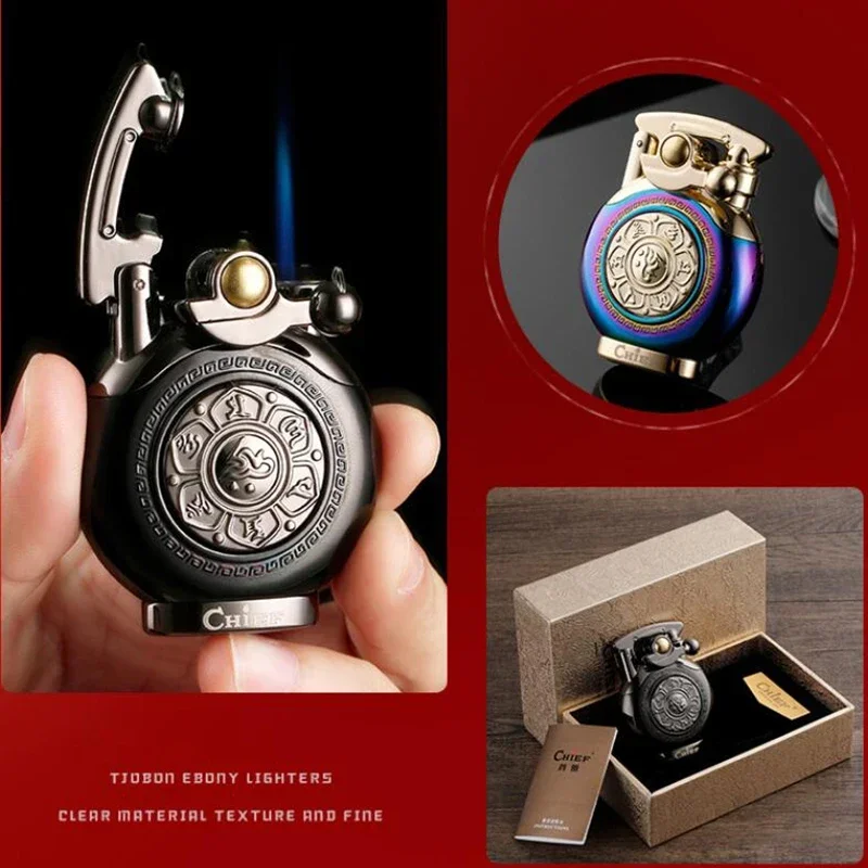 Retro Metal Triple Torch Jet Flame Cigar Windproof Lighter Gadgets For Men Gift Without Gas