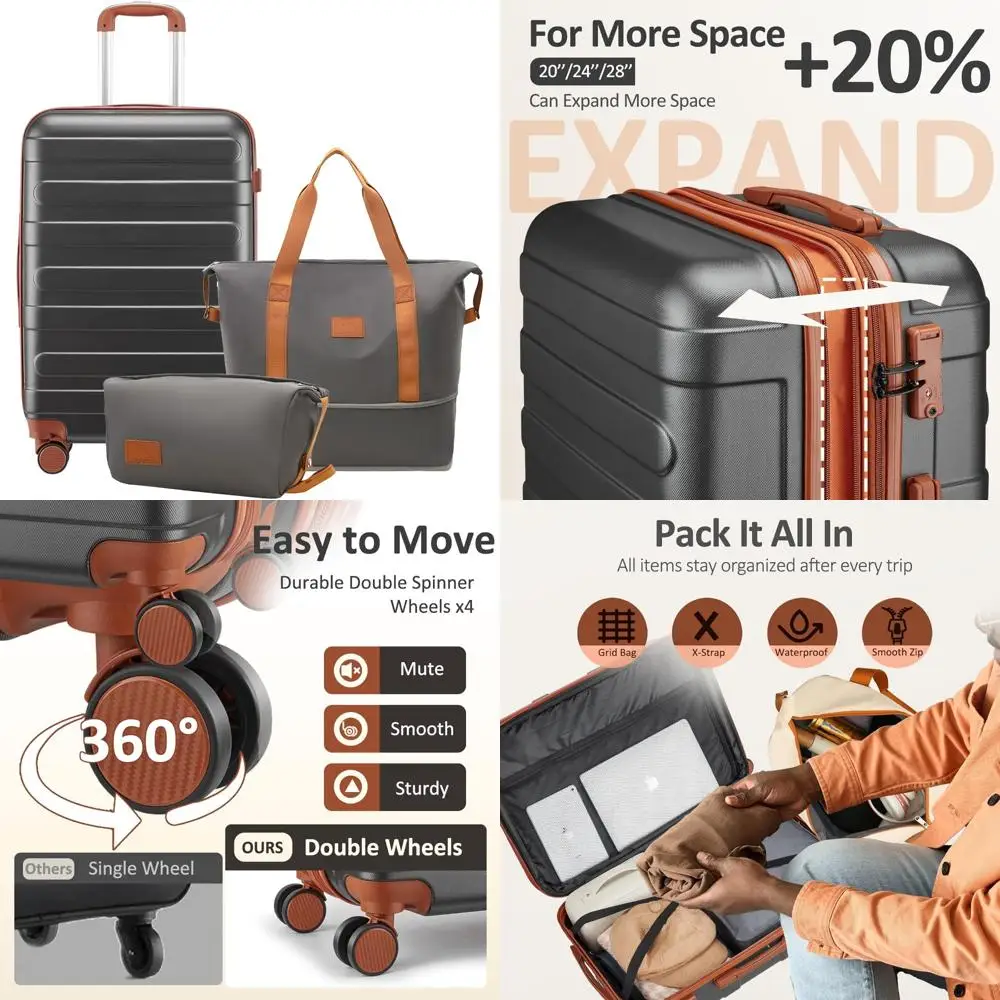 Juego de equipaje giratorio liviano: equipaje de mano de 3 piezas con cerradura TSA, carcasa dura y gran capacidad para viajes