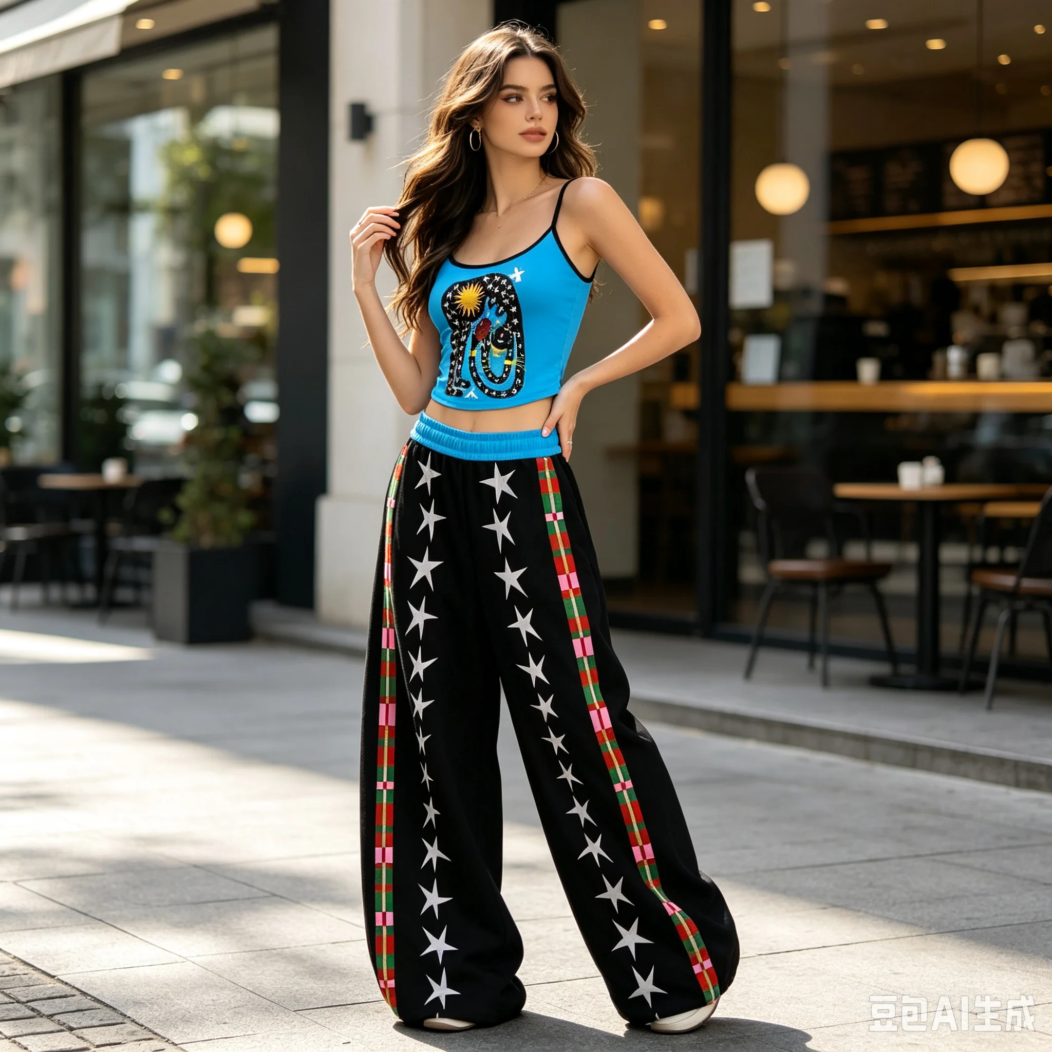 Minimalist Elephant T-shirt for Men and Women, Vest with Geometric Print, Loose Wide-leg Casual Trousers for Children and Adults