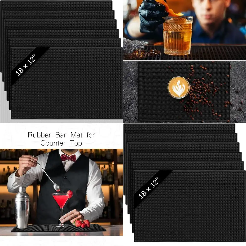 

Non-Slip 18 x 12 Bar Mat Set, 18 Pieces, Ideal for Cocktails, Dining, and Barbershops, Black