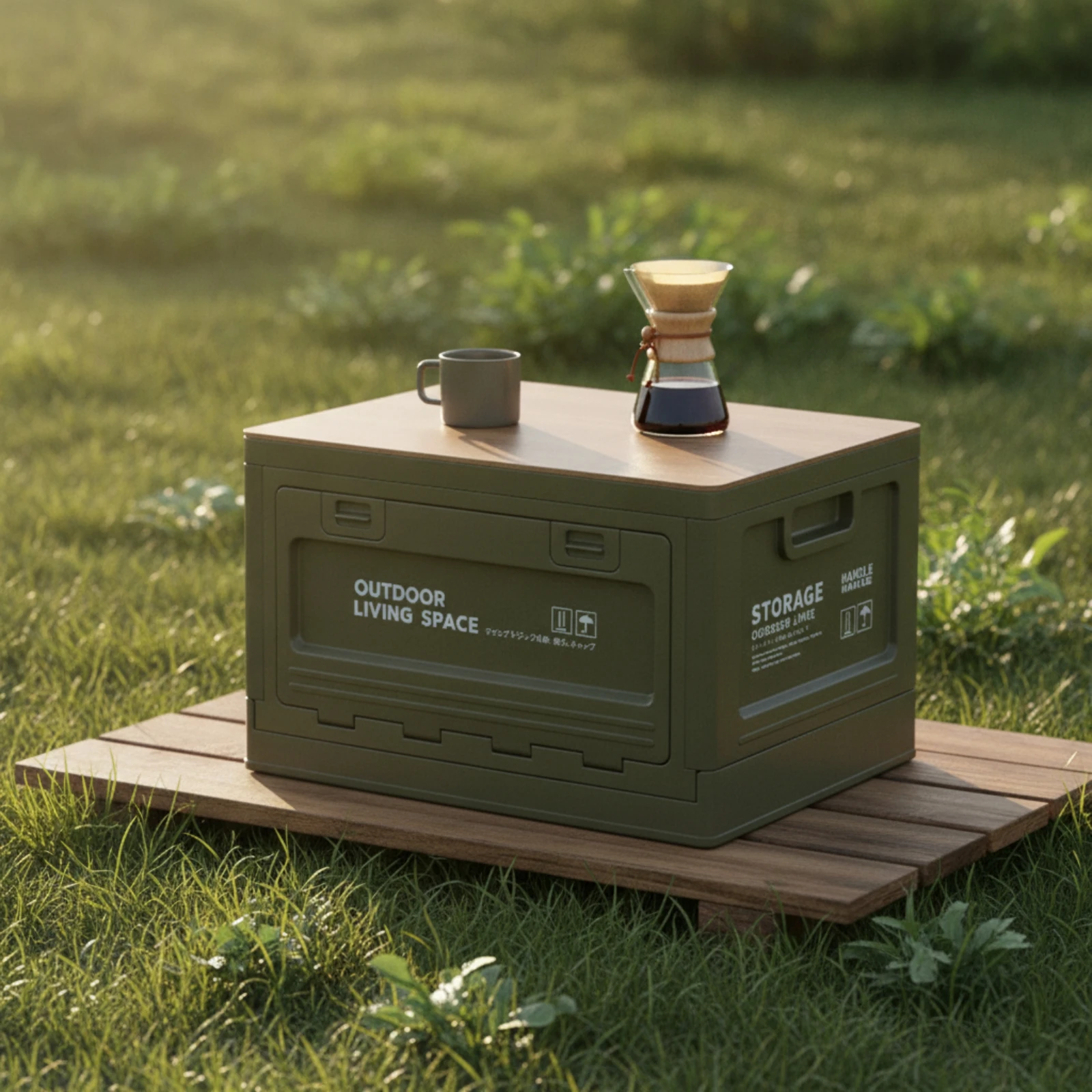 Folding Crate with Wood Lid Portable Foldable Storage Box with Lid Collapsible Storage Box Stackable Plastic for Campers