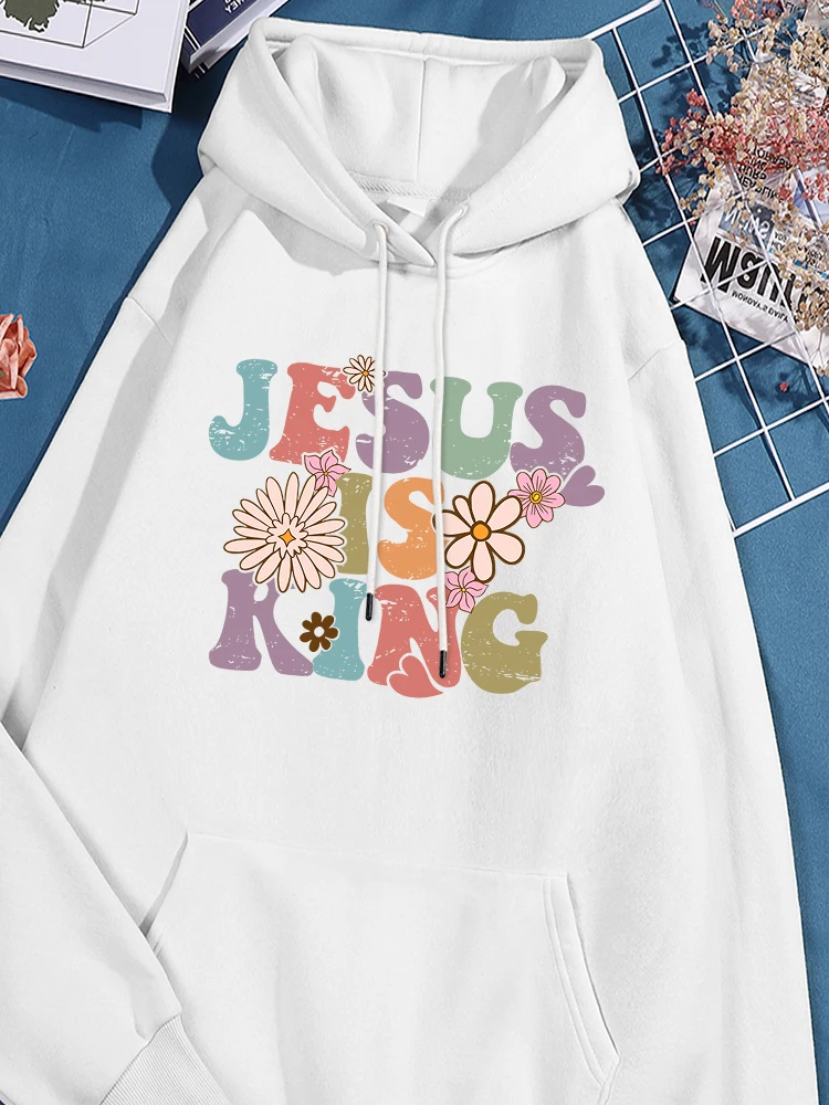 Jesus Is King Printing Hooded For Women Harajuku Everyday Sport Shirts Causual Causal Sweatshirts Unique Comfy Pocket Clothing