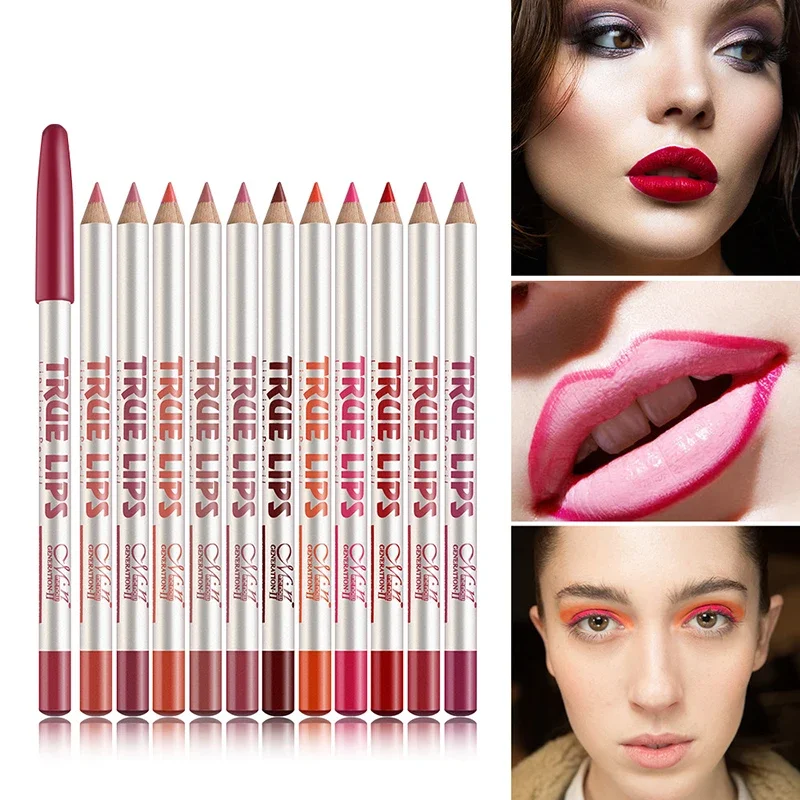 Lipliner madeira impermeável profissional para a senhora, encantador Lip Liner, lápis macio para maquiagem contorno, batom ferramenta, cosméticos, 6 pçs/set, 12 pçs/set