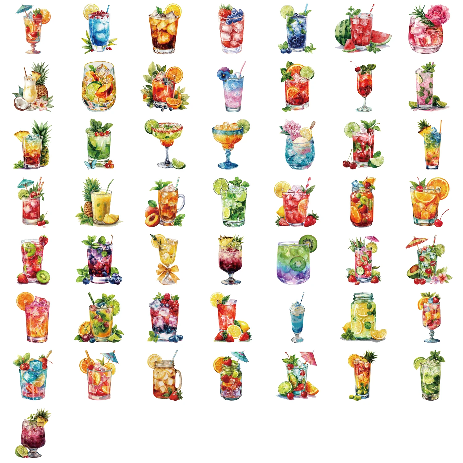 50PCS Summer Drinks Series PET Stickers Luggage Notebook Water Cup Computer Label Fruit Drinks Stickers