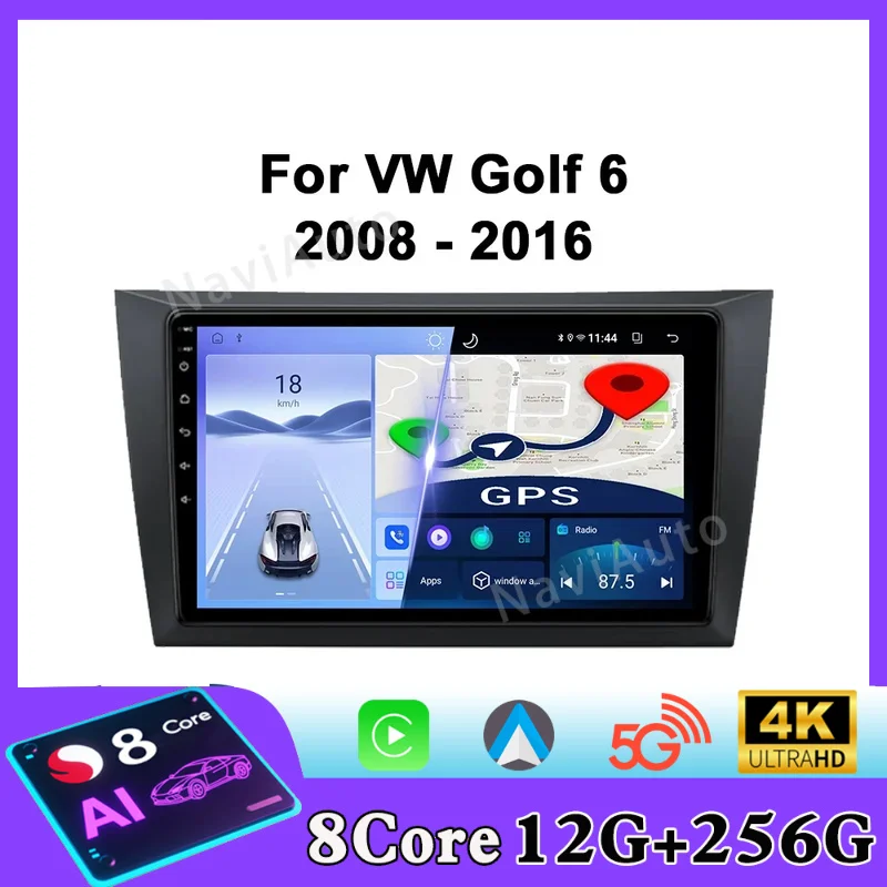 Radio para Auto Android para VW Volkswagen Golf 6 MK6 2008-2016, Reproductor Multimedia Automotriz, Navegación GPS, Pantalla Carplay, Estéreo para Auto