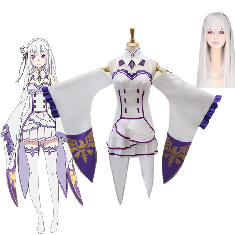 

Japanese Anime Cosplay Costumes Emilia Re:Life In A Different World From Zero Maid Dresses Uniform Wigs and Wig Cap Halloween