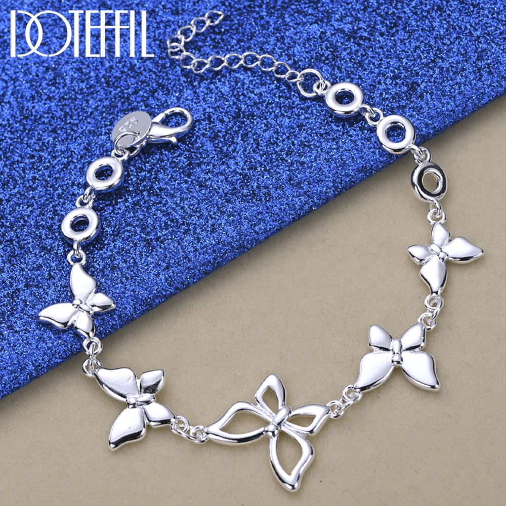 

DOTEFFIL 925 Sterling Silver Five Butterfly Chain Bracelet For Woman Fashion Charm Wedding Party Engagement Jewelry