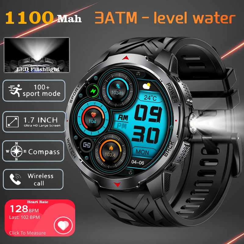

NEW 2025 Imosi 1100 mah Battery Smartwatch 1.7" AMOLED Screen Compass Flashlight Voice Calling 3ATM Waterproof Smart Watch