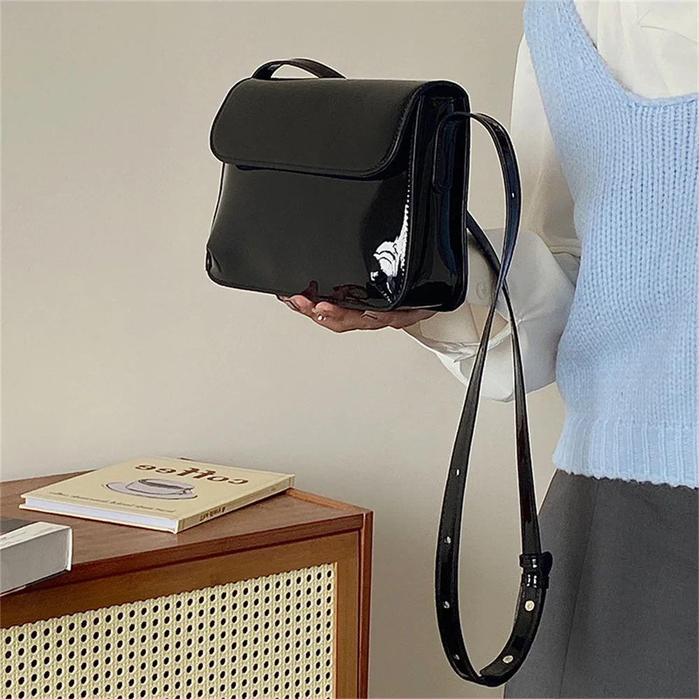 Retro Patent Leather Shoulder Bags For Women Luxury Designer Crossbody Bag Small Square Bag Fashion Lady Underarm Handbag Purse