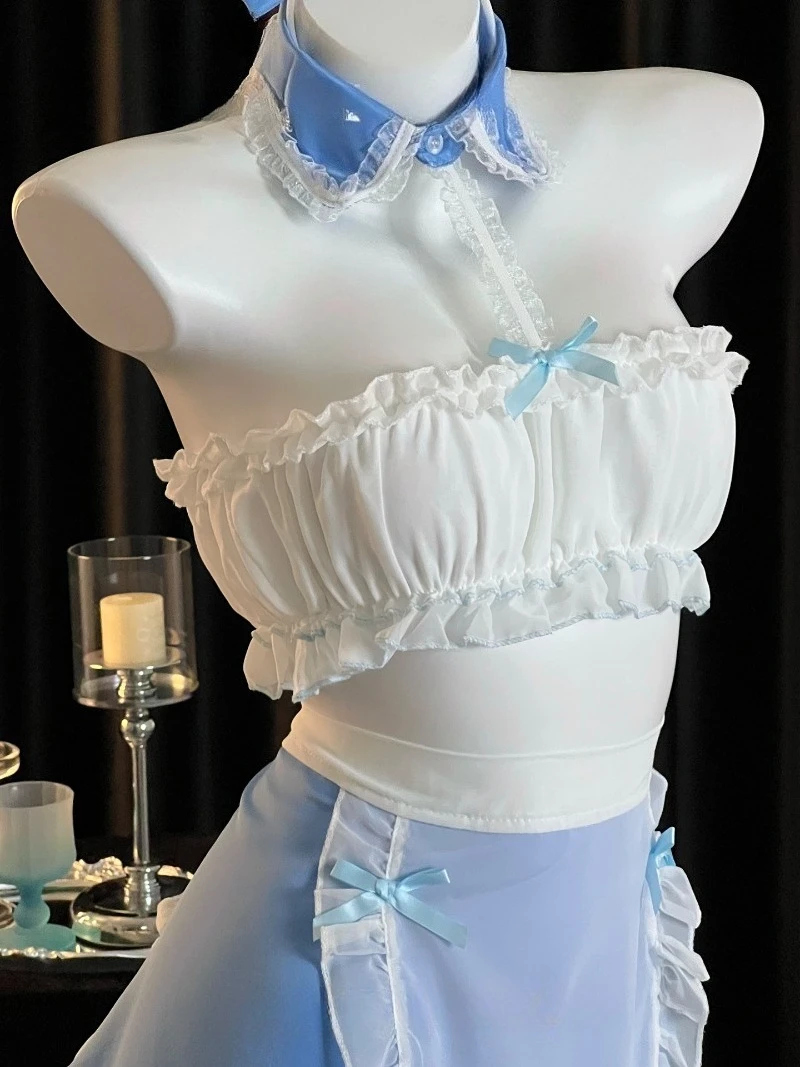 Gentle and Pure Sweet and Obedient Maid,Halter and Strapless Suit,Slit Apron,Atmospheric Date Night Wear,Perfect for Role-Play