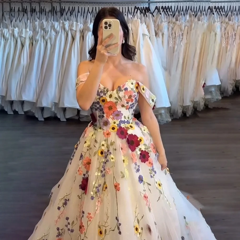 فستان حفلات على شكل حرف a فساتين حفلات مطبوعة بالورود 2026 بدون أكتاف فساتين سهرة على شكل قلب حفل فيستدوس دي فييستا مخصصة #3