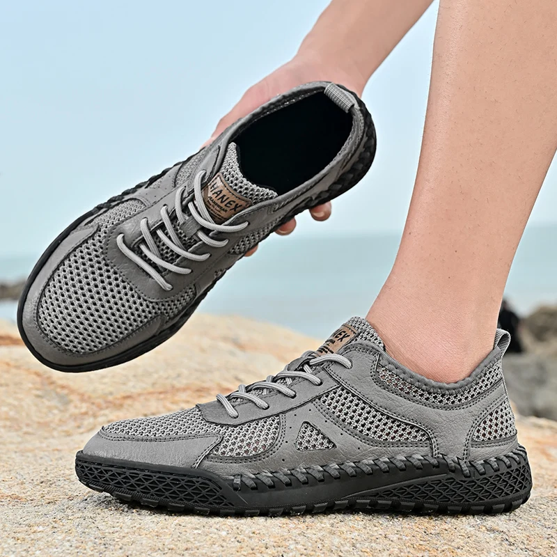 

Летняя сетчатая обувь большого размера, повседневная стильная мужская обувь, нескользящая дышащая удобная походная обувь, сандалии для мужчин, роскошь 2023 г.