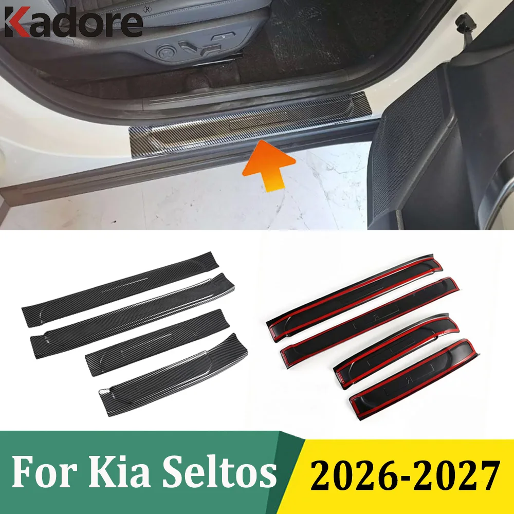 

For Kia Seltos 2026 2027 Stainless Steel Inner & Outer Door Sill Scuff Plate Kick Pedal Welcome Pedal Threshold Car Accessories