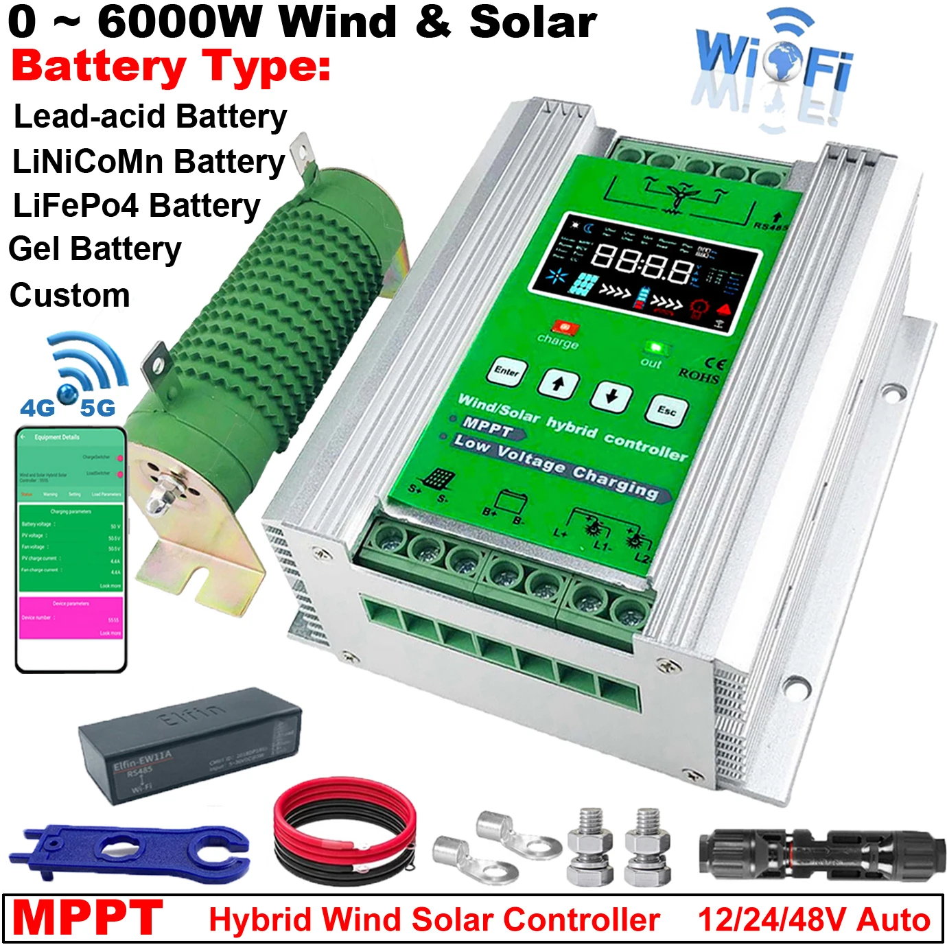 MARS 12V 24V 48V wifi MPPT hybrid Charge Controller 3000W 4000w 5kw Solar Panel Wind Generator Regulator Household System Lifepo