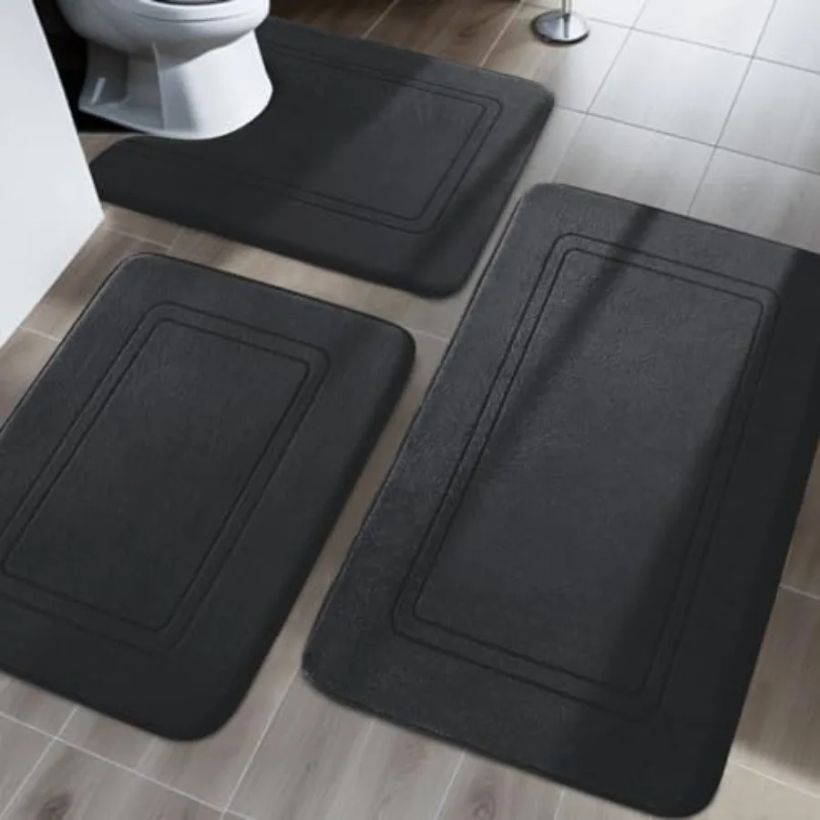 

Memory Foam Bath Mat Set Non Slip Bath Mats for Bathroom Super Soft and Water Absorbent Machine Washable U Shape Toilet Mats