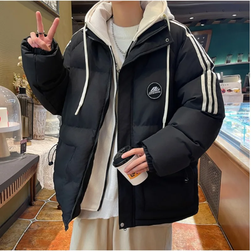 Winter couple bread suit high quality thick warm hooded bright color fake two cotton-padded jacket  size 4XL