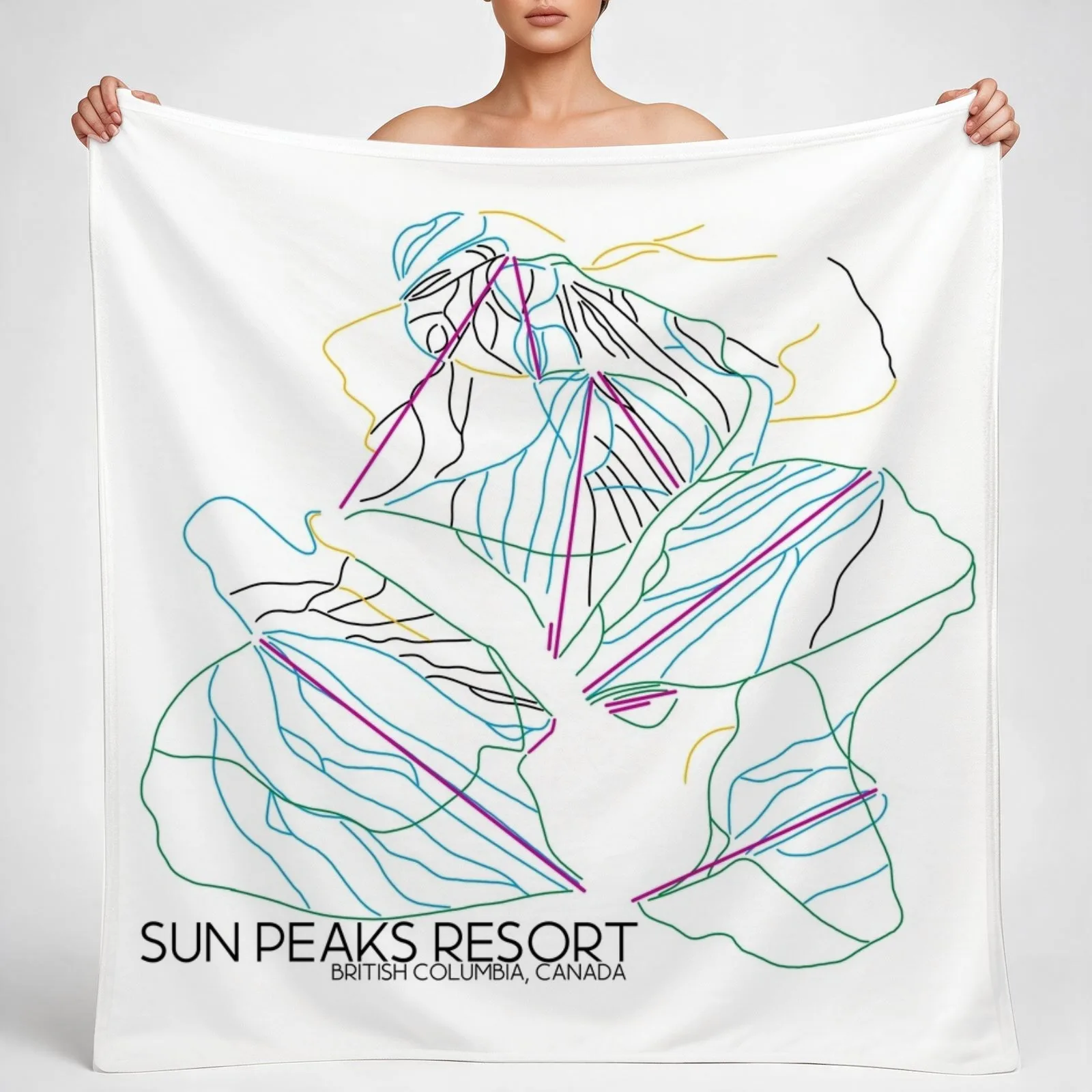 Sun Peaks Resort Map Throw Blanket couch cozy soft plush fuzzy picnic outdoor blanket