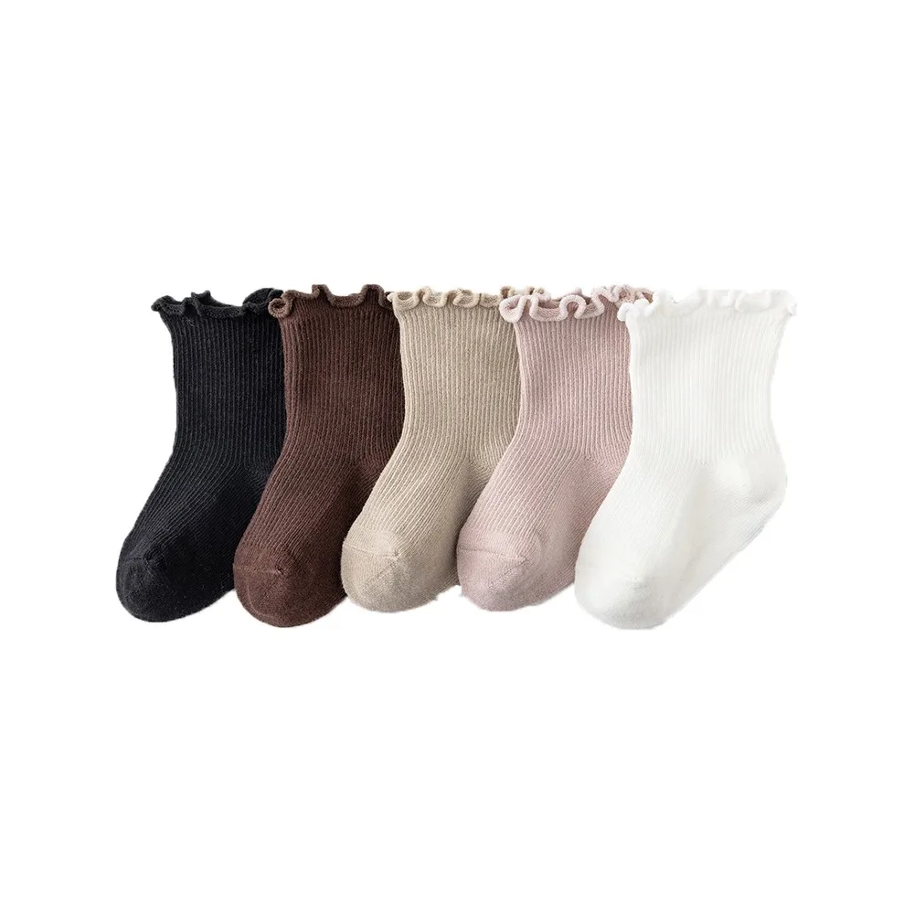 

5Pairs Soft Ruffle Baby Cotton Socks Autumn Spring Breathable Toddle Short Tube Socks Mid-calf Cute Newborn Socks Newborn
