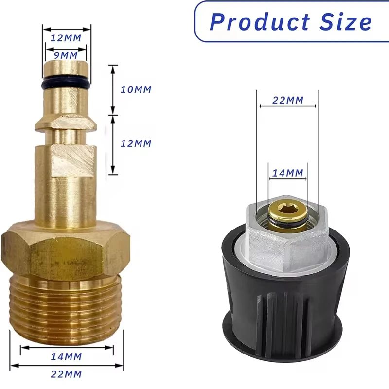 High Pressure Washer Quick Connect Adapter for Karcher K2-K7 Series Brass M22 14MM Fitting Hose Connector Quick Release Adapter