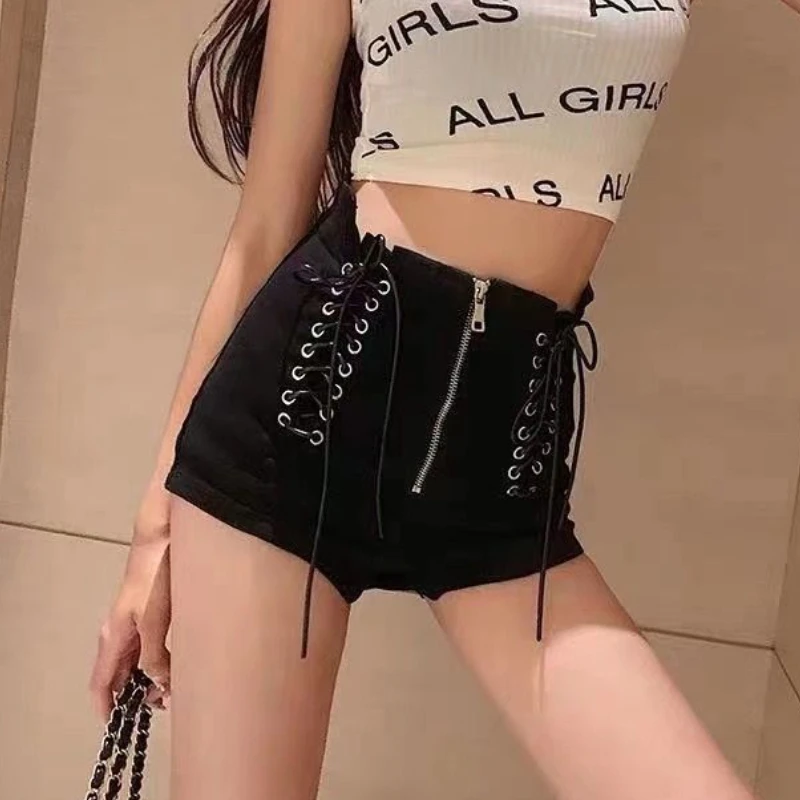 Denim Shorts Women Fashion Bandage Design High Waist Sexy All-match Daily Elegant American Style Simple Leisure Tender Summer