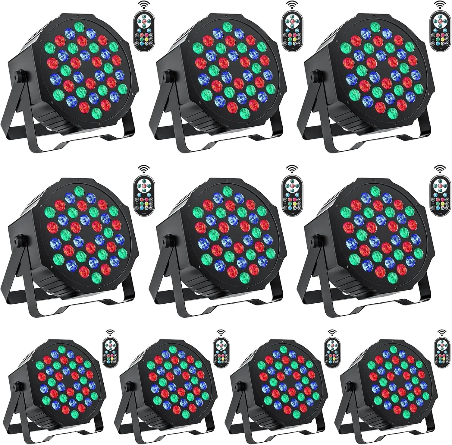 

Stage Lights 10 Packs 36LED RGB LED Par Lights, 7 Channel DJ Party Lights with Remote Control & DMX Controller Sound Activated