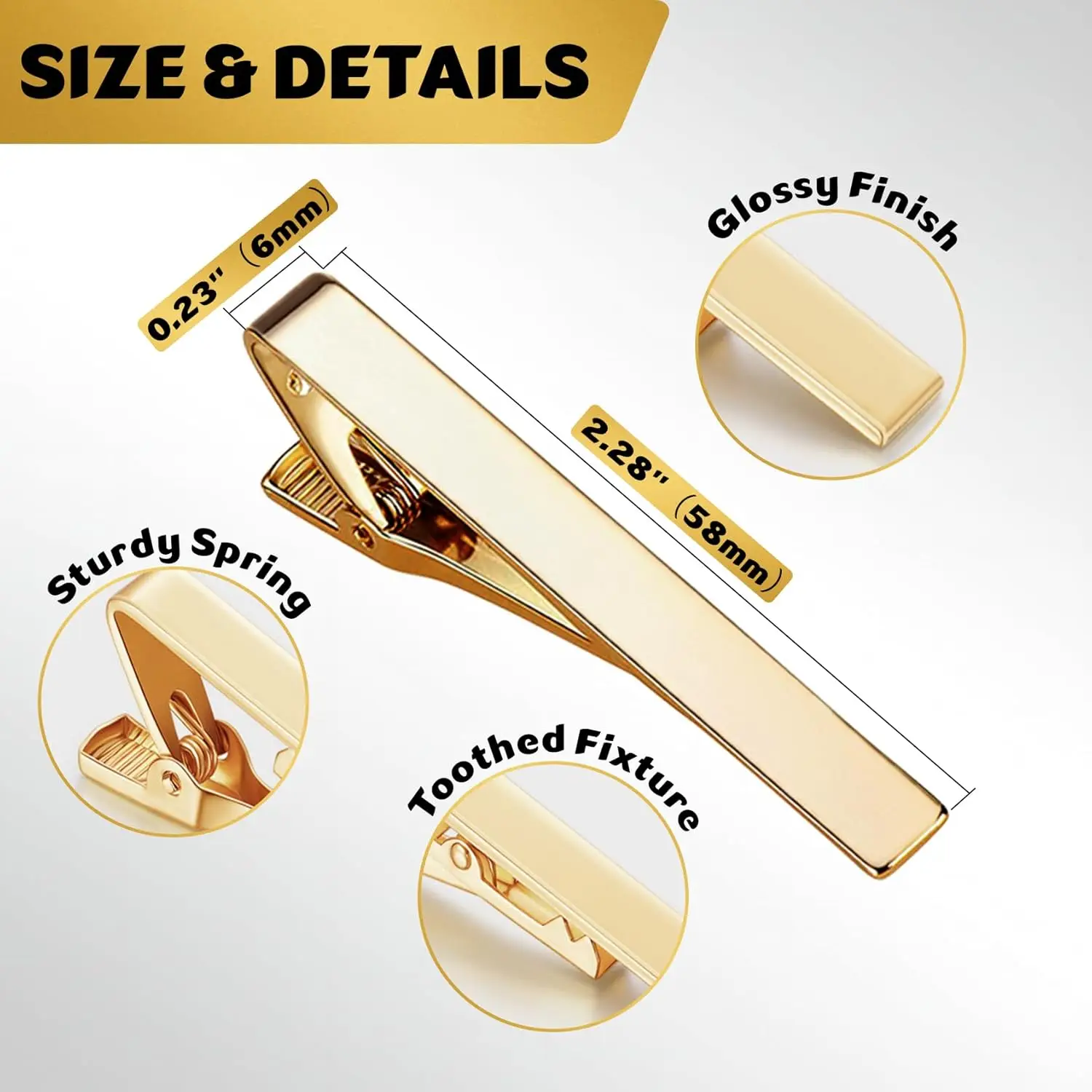 Men's Tie Clip, Classic Tie Clip, Available in Silvery, Golden, and Black, Suitable for Weddings - Detail 1
